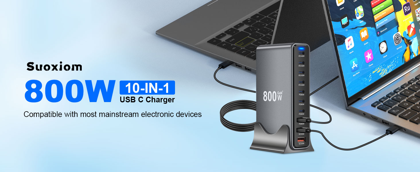 Зарядний пристрій GaN III 140W/100W USB-C 10-в-1, PD QC20W для MacBook, iPad, iPhone, HP, Samsung Galaxy та інших пристроїв