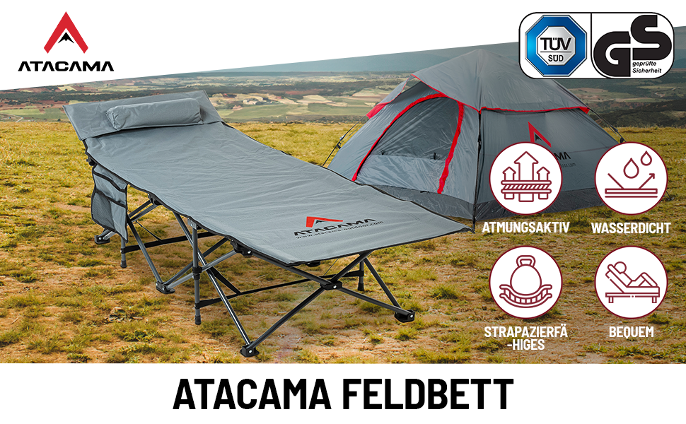 Ліжко похідне Atacama складане, ультралегке для кемпінгу та риболовлі, комфортне, портативне, розмір XXL 190x68x38 см