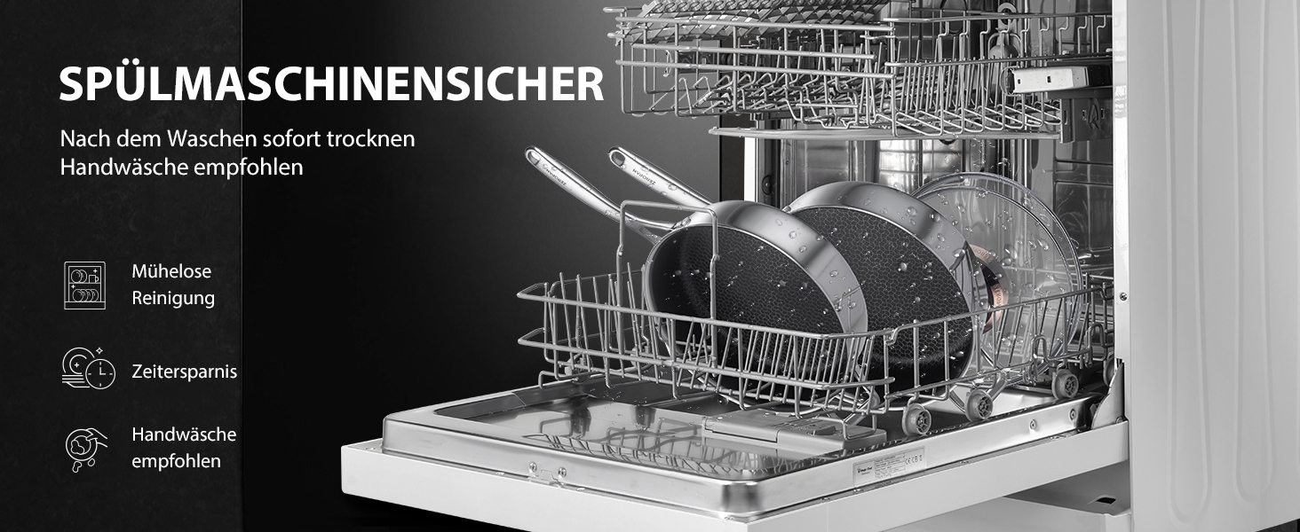 Сковорода з кришкою 26 см, антипригарне покриття Hybrid, холодна ручка, придатна для миття в посудомийній машині, без PFAS, PFOA та PTFE, термостійка до 260 °C, сумісна з усіма типами плит (WQ-D)