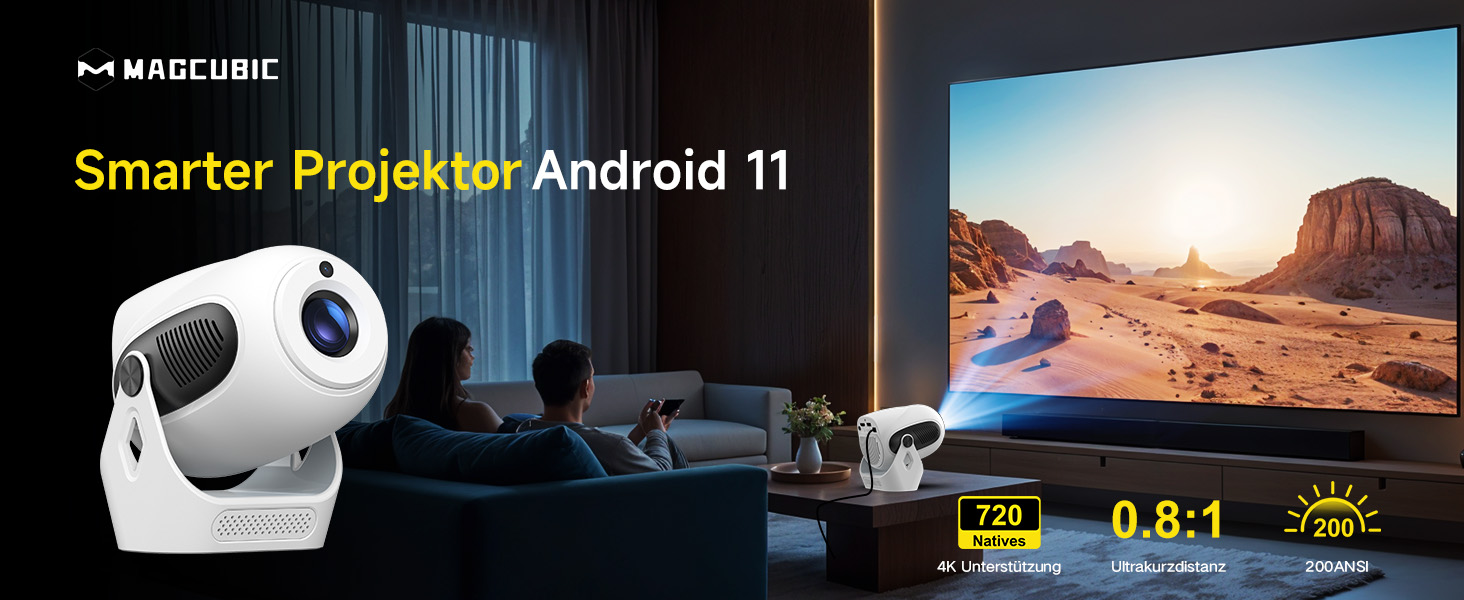 Портативний проєктор Magcubic Mini Beamer 4K з Android 11, Bluetooth 5.0, WiFi Dualband та автоматичною корекцією трапеції