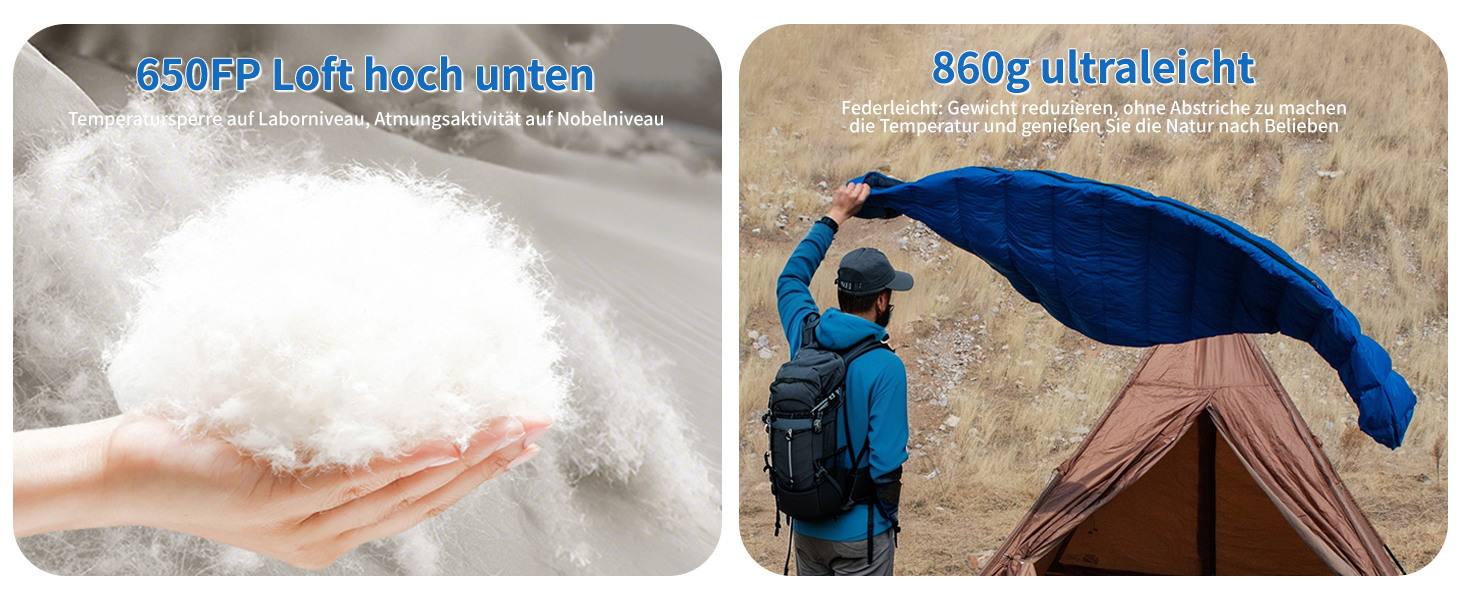 Спальний мішок для дорослих та дітей, зимовий, легкий, для кемпінгу та альпінізму, 650 FP гусячий пух, 500г, чорний, робоча температура -30°C ~ +8°C