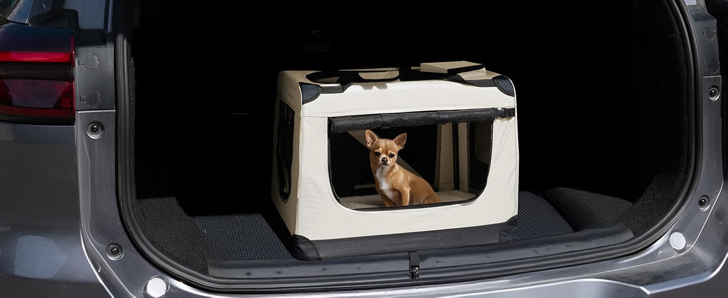 Juskys Foldable Dog Carrier Box - Portable Travel Cage for Dogs, Cats & Pets - Oxford Fabric, Includes Blanket, Bag & Handles - 34x50x36 cm