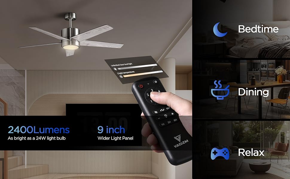 Стеляний вентилятор з підсвічуванням для спальні: 132 см тихий вентилятор з пультом дистанційного керування, ідеальний для вітальні – горіх, 6 швидкостей та трикольорові диммери – 220-240V 5