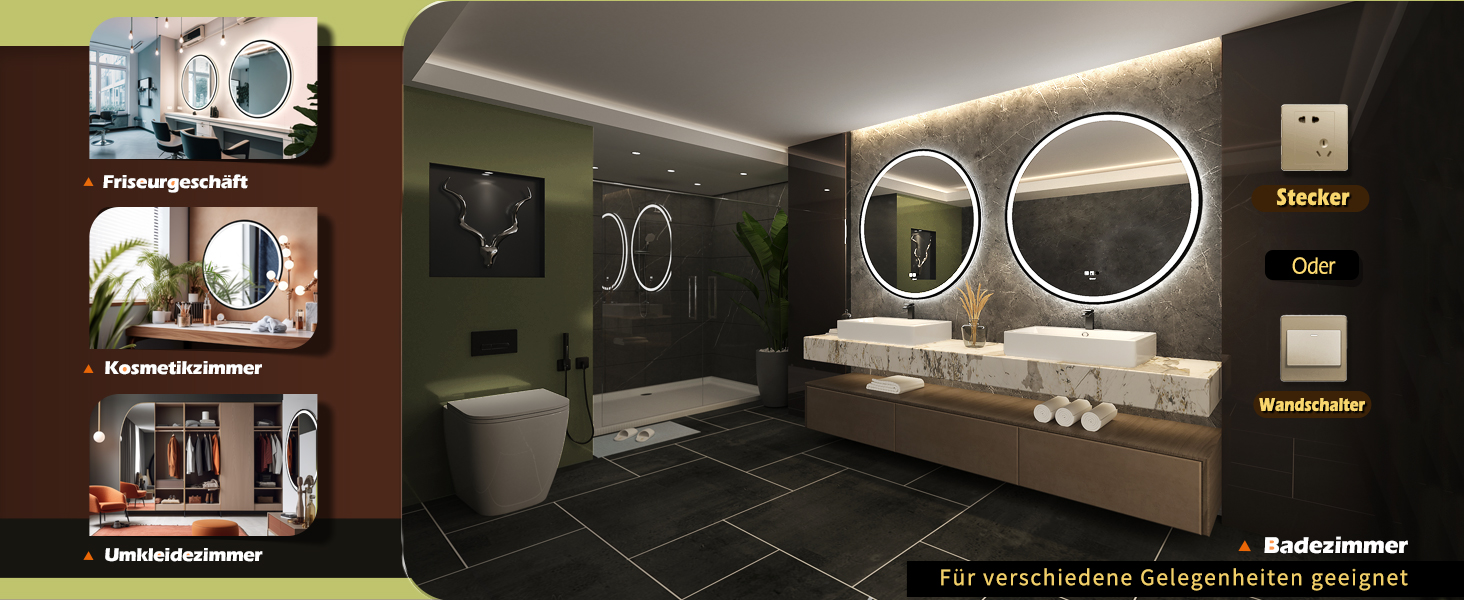 LED дзеркало з сенсором, круглий, індукційне, для макіяжу, з підсвічуванням, регульоване, антизапарник, водонепроникне IP44, для ванної кімнати, настінне, діаметр 70 см