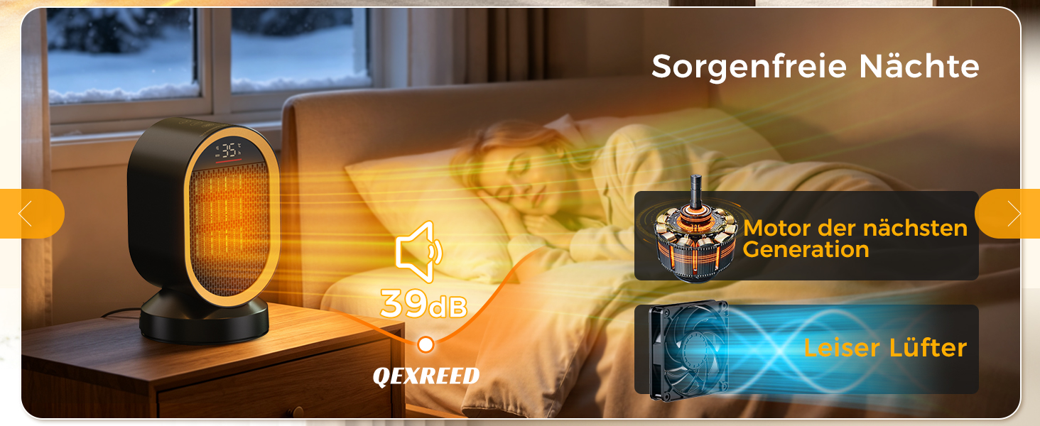 Керамічний обігрівач повітря QEXREED 1500W з PTC-нагрівачем, енергоощадний електричний тепловентилятор з ECO-режимом