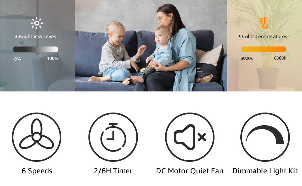 Стеляний вентилятор Ovlaim з підсвічуванням, пультом керування, DC мотор, 3 лопаті, 132 см, для вітальні/спальні, натуральний колір/срібло