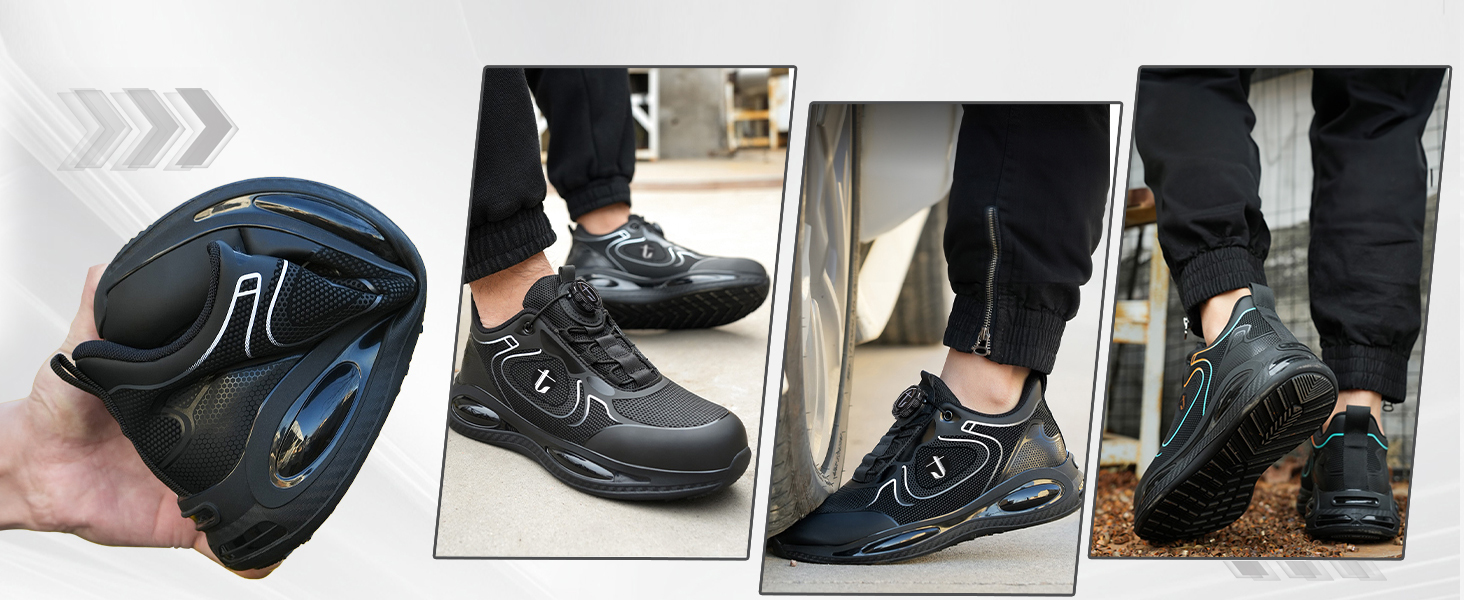 Черевики робочі, захисні: водонепроникні, легкі, спортивні, з металевим носком. Дихаючі, антиковзкі кросівки для чоловіків та жінок (45 EU, Чорний)