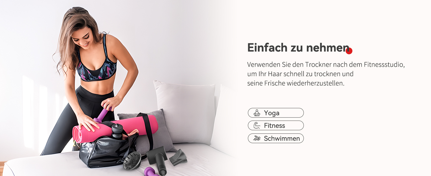 Фен з дифузором, потужний фен з мотором 160 000 об/хв, іонізатор, 500 млн негативних іонів, для подорожей та дому (сірий), сірий дифузор