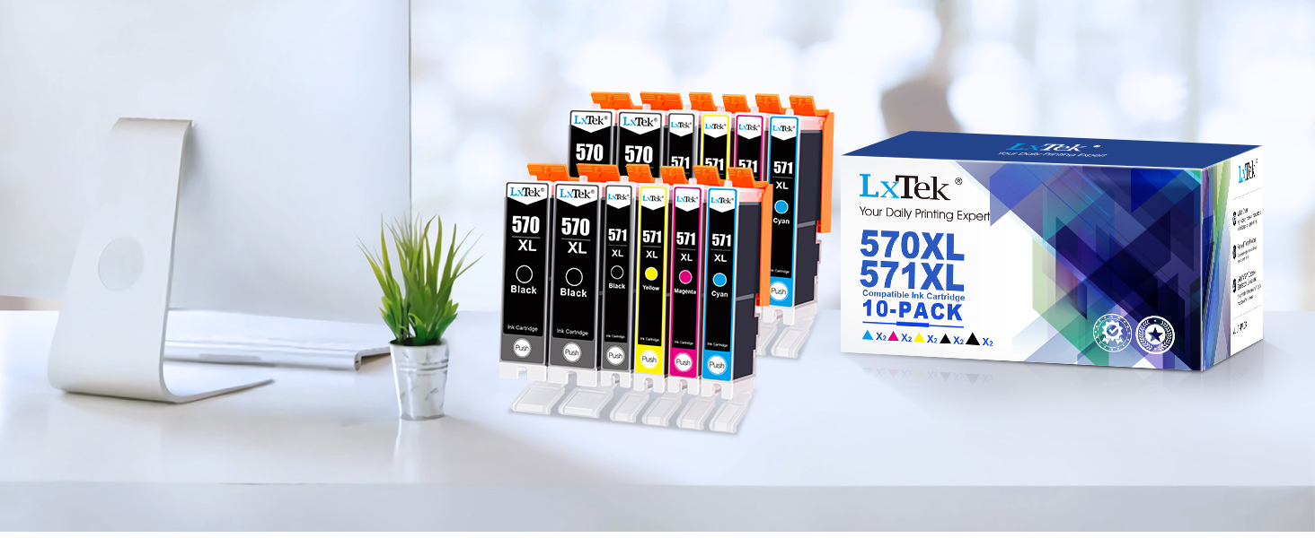 Комплект картриджів LxTek 570XL та 571XL для принтерів Canon PIXMA TS5050, TS5055, TS5000, TS6050, MG6852, MG5753 (12 шт.)