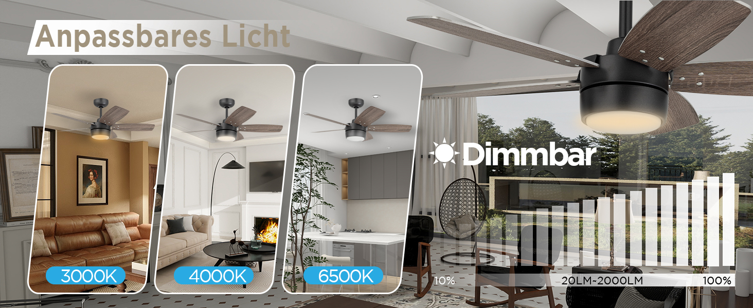 Стеляний вентилятор для маленьких кімнат: сучасний вентилятор з регульованим світлом та пультом керування – реверсивний, тихий з 6 швидкостями для маленьких спалень - 230V (Бронза+волоський горіх, 91 см)