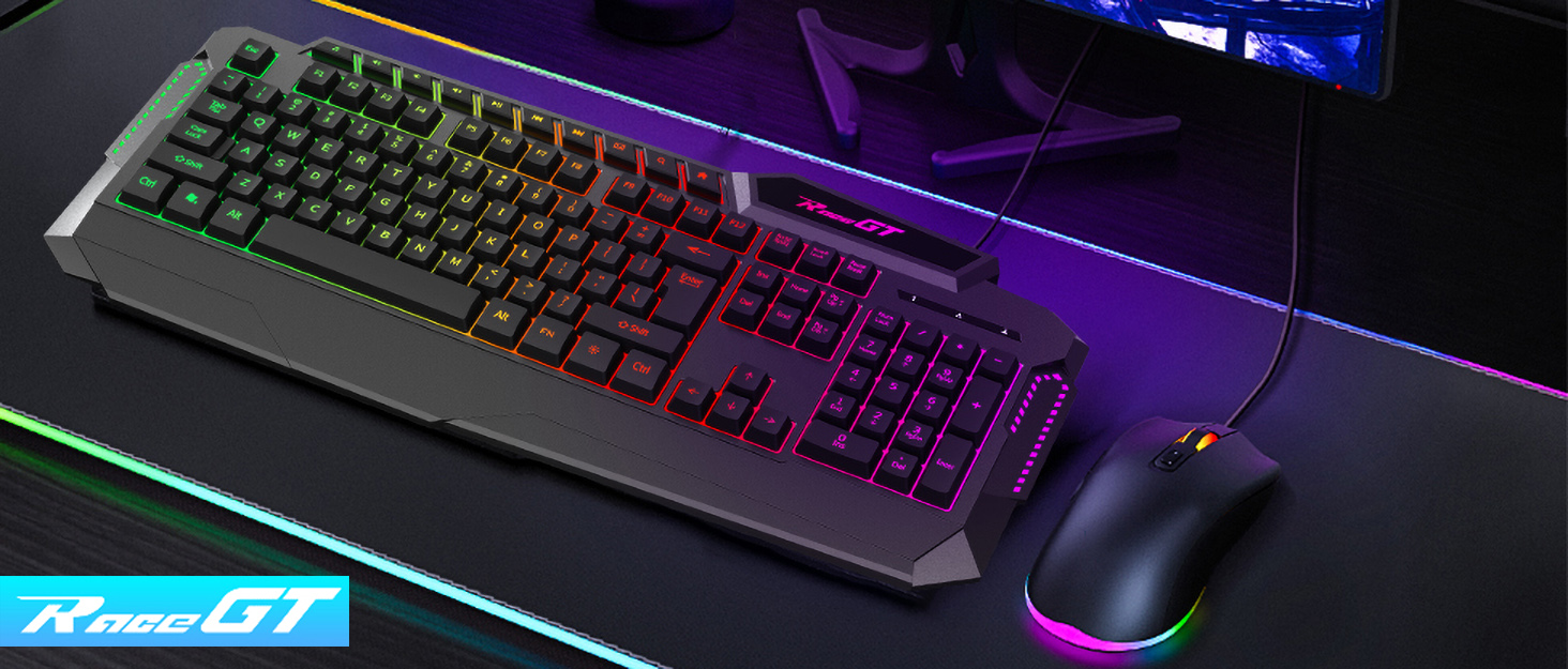 Ігрова клавіатура та миша RaceGT з підсвічуванням RGB, 104 клавіші, 7 кнопок миші, 6400 DPI, QWERTZ (DE-Layout)