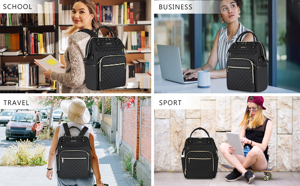 Жіночий рюкзак EMPSIGN з відділенням для ноутбука 17 дюймів. Стильний рюкзак для роботи, навчання та подорожей, чорного кольору.