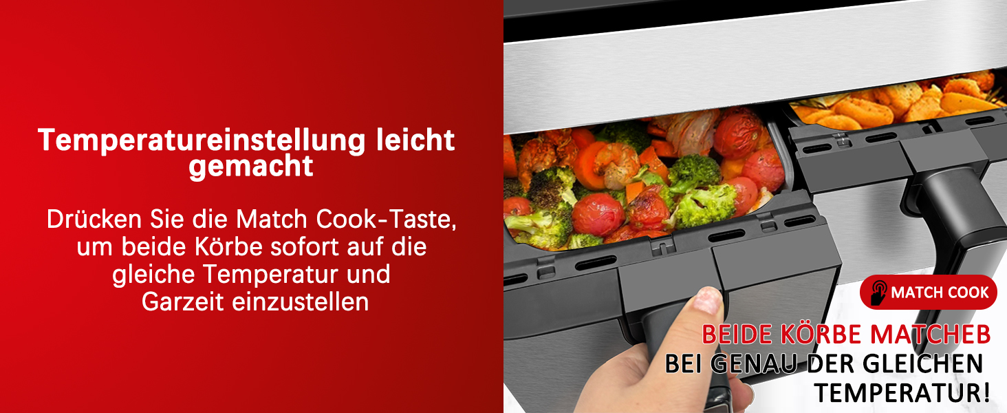 Фритюрниця повітряна Jacgood 9L з 2 кошиками, 1800W, цифрове управління, 8 програм