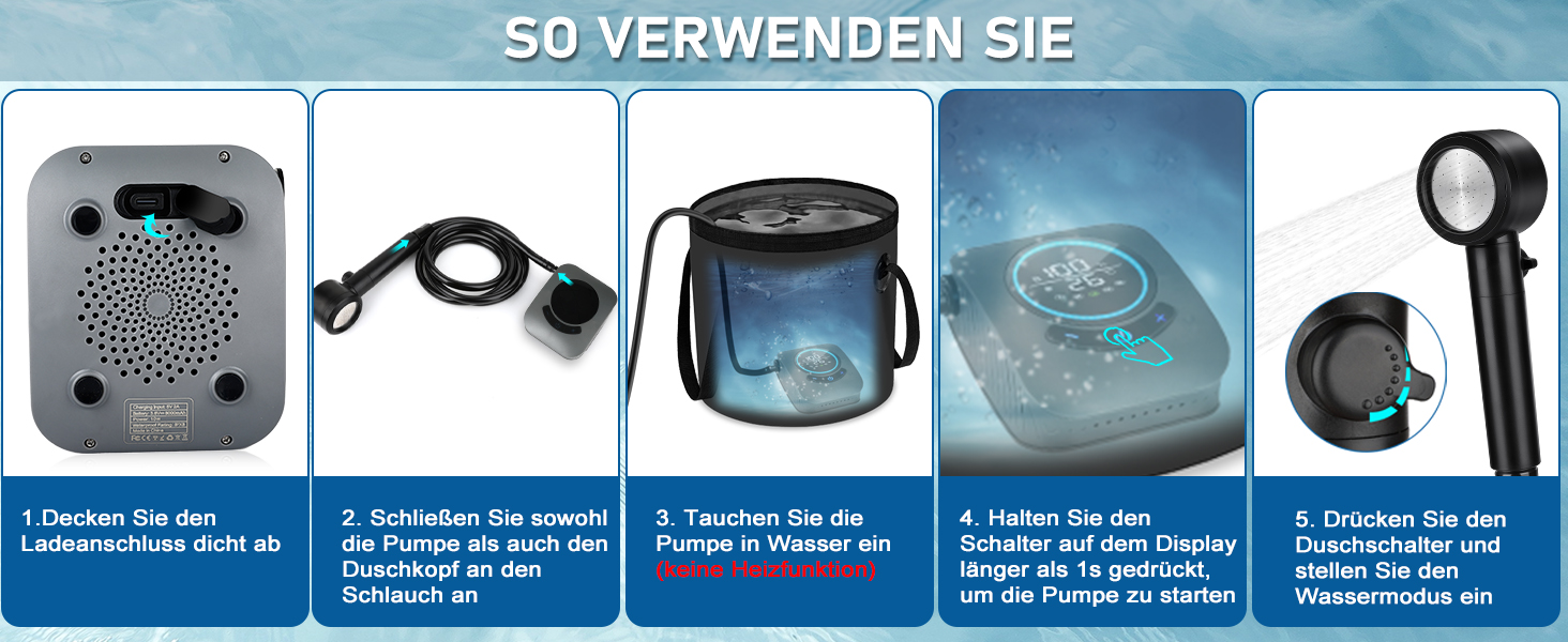 Портативна душ для кемпінгу з насосом та індикатором температури, 8000mAh, сірий. Комплект для відпочинку на природі, автомийки, пляжу, подорожей та догляду за тваринами.