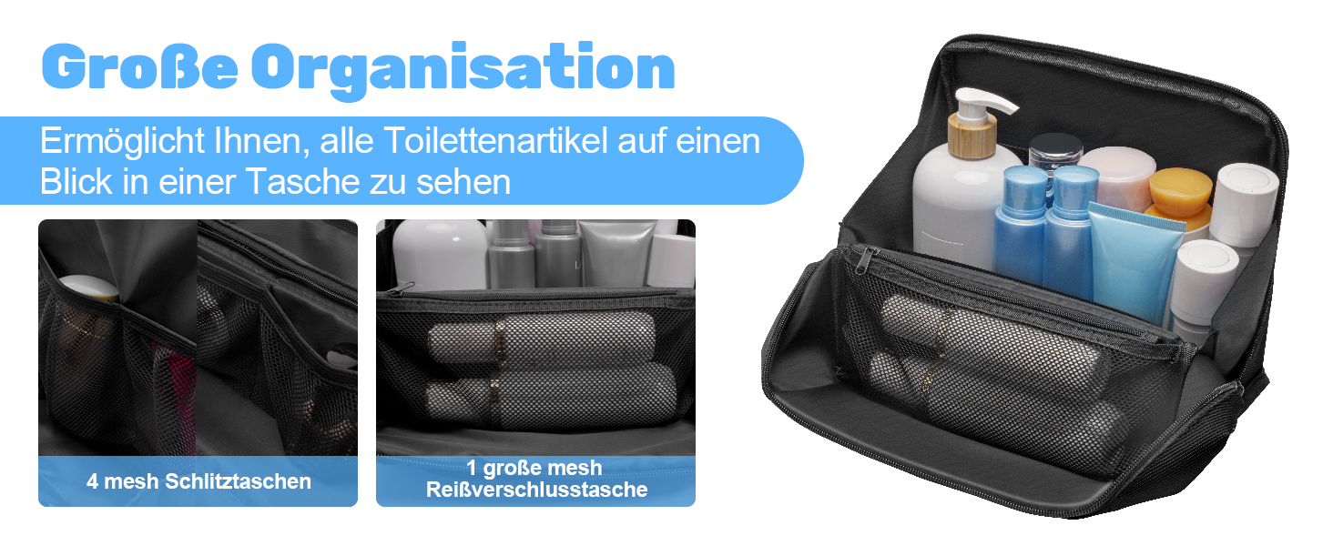 Чоловіча та жіноча дорожня косметичка Lermende з подвійною блискавкою, великий об'єм, зручна ручка для подорожей. (Чорний)