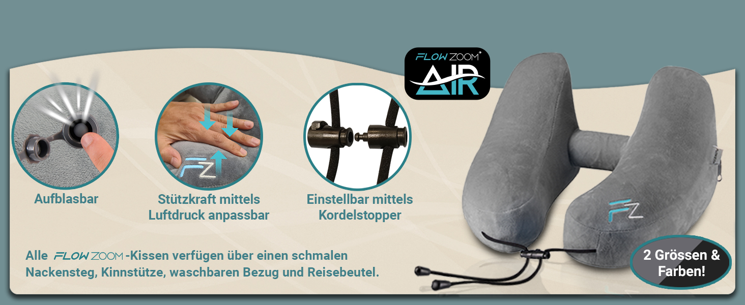 Подушка для шиї FlowZoom Dream Pro з додатковою бічною підтримкою та регульованим липучкою кріпленням - подушка для подорожей в літак з піною з пам'яті - з чохлом та подарунковою упаковкою - Сірий