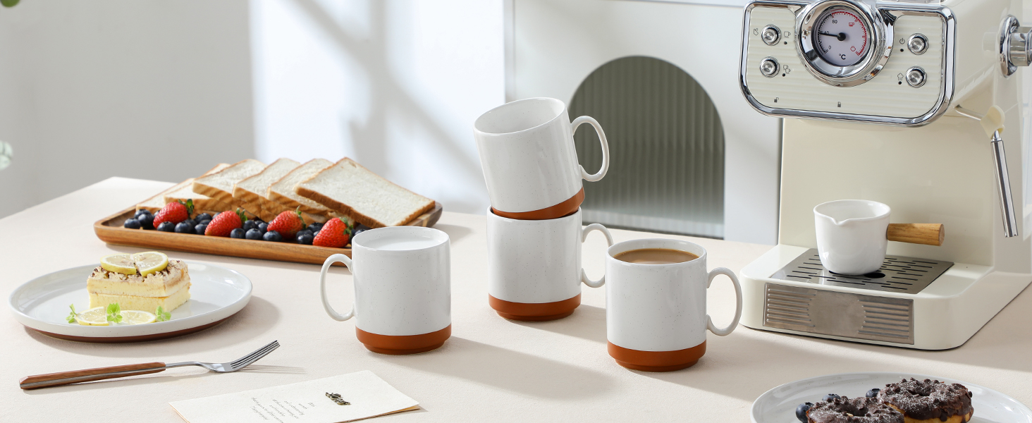 Набір кавових чашок MALACASA TARA Khakiweiß (4 шт.), 350 мл, кераміка, для кави, чаю, соку, лате, капучино, какао, безпечні для миття в посудомийній машині та використання в мікрохвильовці
