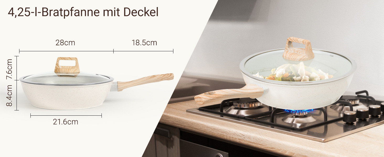 Набір каструль 12 шт. Induktion Kochset: Набір посуду з медичного каменю з кришкою, антипригарне покриття. Ідеально для приготування, смаження та випікання (чорний)