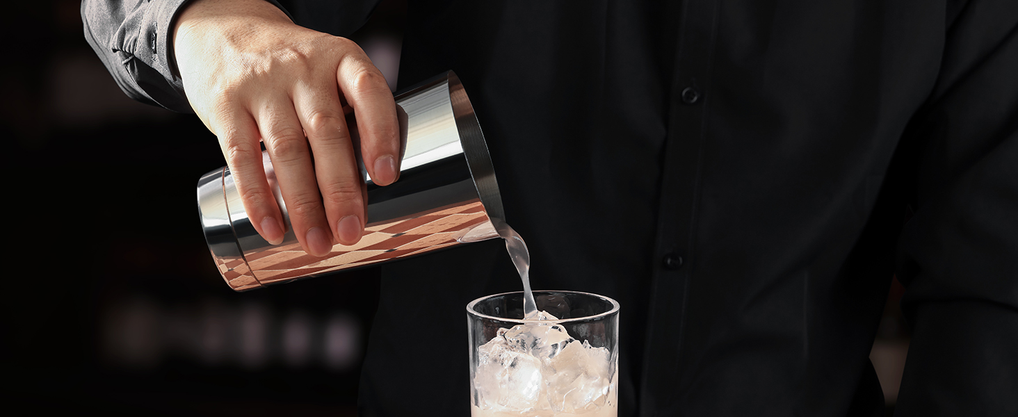 Набір для коктейлів WOTOR Boston: шейкер 18oz та 28oz, сито, подвійний джигер, професійний барний інвентар (срібло)