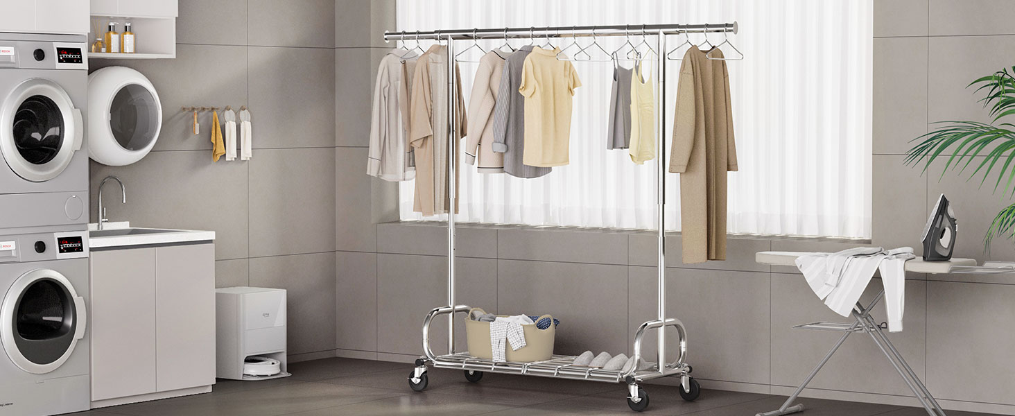 Вішалка для одягу HOKEEPER на колесах, вантажопідйомність 204 кг, висувна штанга для одягу S005