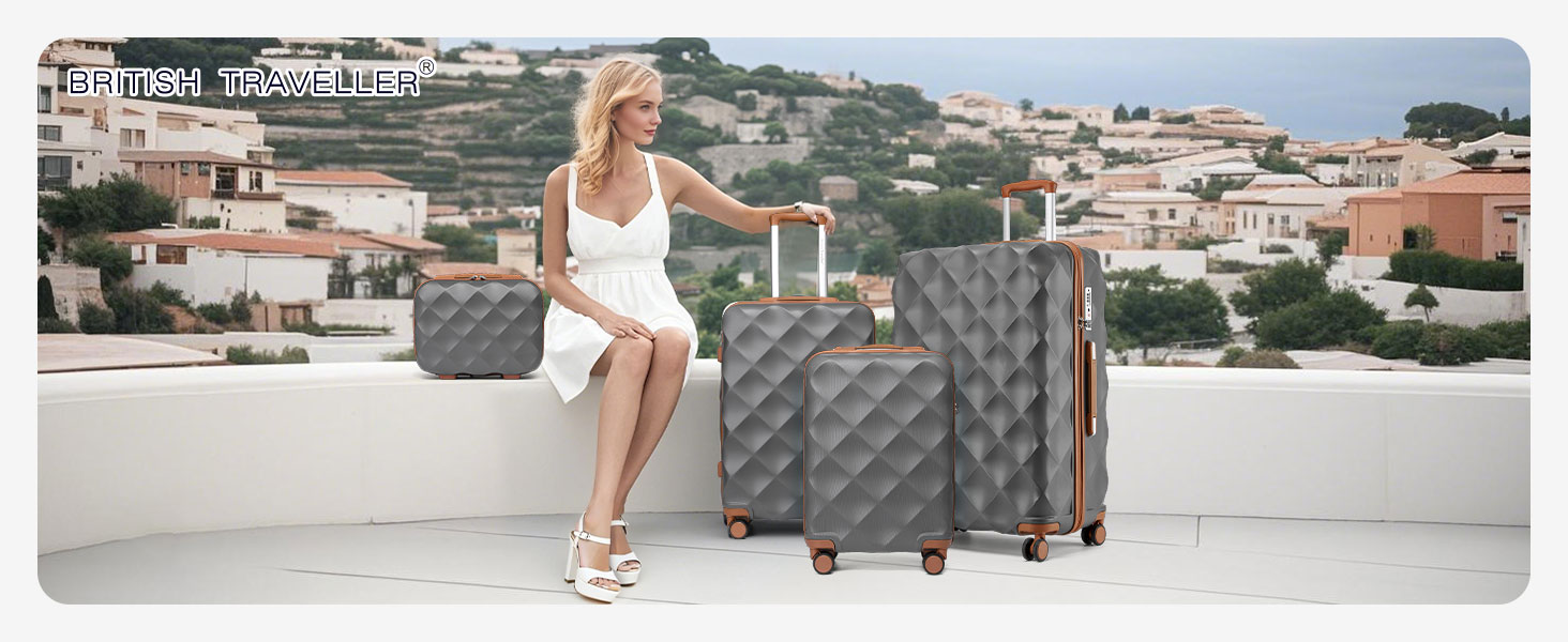 Чохол валіза British Traveller Hartschalenkoffer Groß, 74.5 x 49 x 30.5 см, сірий, з TSA-замком та 4 колесами для подорожей та бізнесу