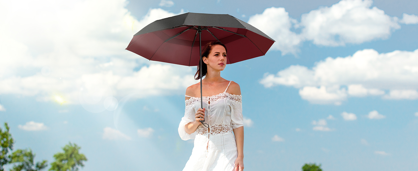 TECKNET Автоматичний парасолька, штормостійкий, легкий у використанні, чорний та червоний