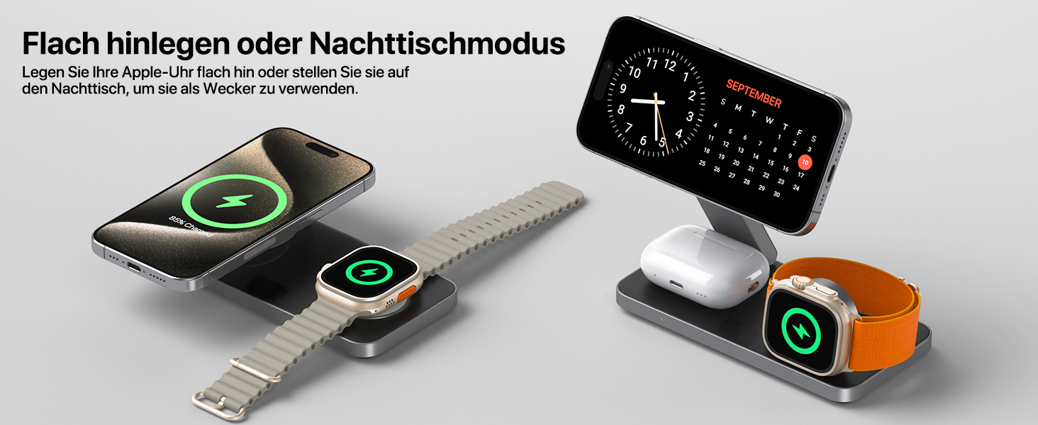 Бездротова зарядка Induktive з підтримкою MagSafe, 3-в-1 для iPhone 15/14/13/12, Apple Watch та AirPods, 30W, колір: чорний