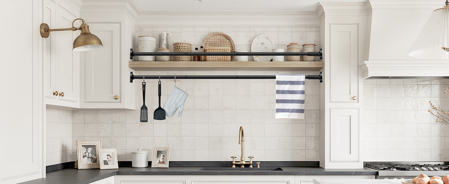 Штанга для штор без свердління AIZESI 100-230 см, Ø 25 мм, телескопічна - для вікон, душу, балкону (чорний)