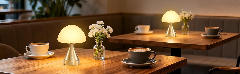 Бездротова настільна лампа-грибок, акумуляторна, з сенсорним регулюванням яскравості, мініатюрна золота атмосфера для спальні, їдальні, патіо, ванної кімнати