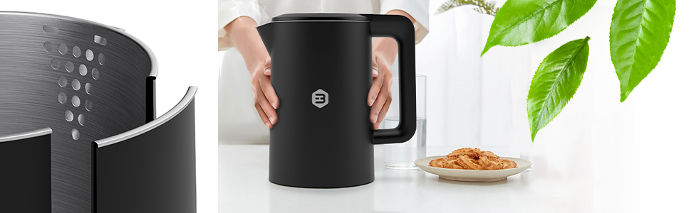 Balter Stainless Steel Electric Kettle with Temperature Control - 40°C to 100°C, Double Wall, BPA Free, 1.7L, 2200W, Quiet, Black