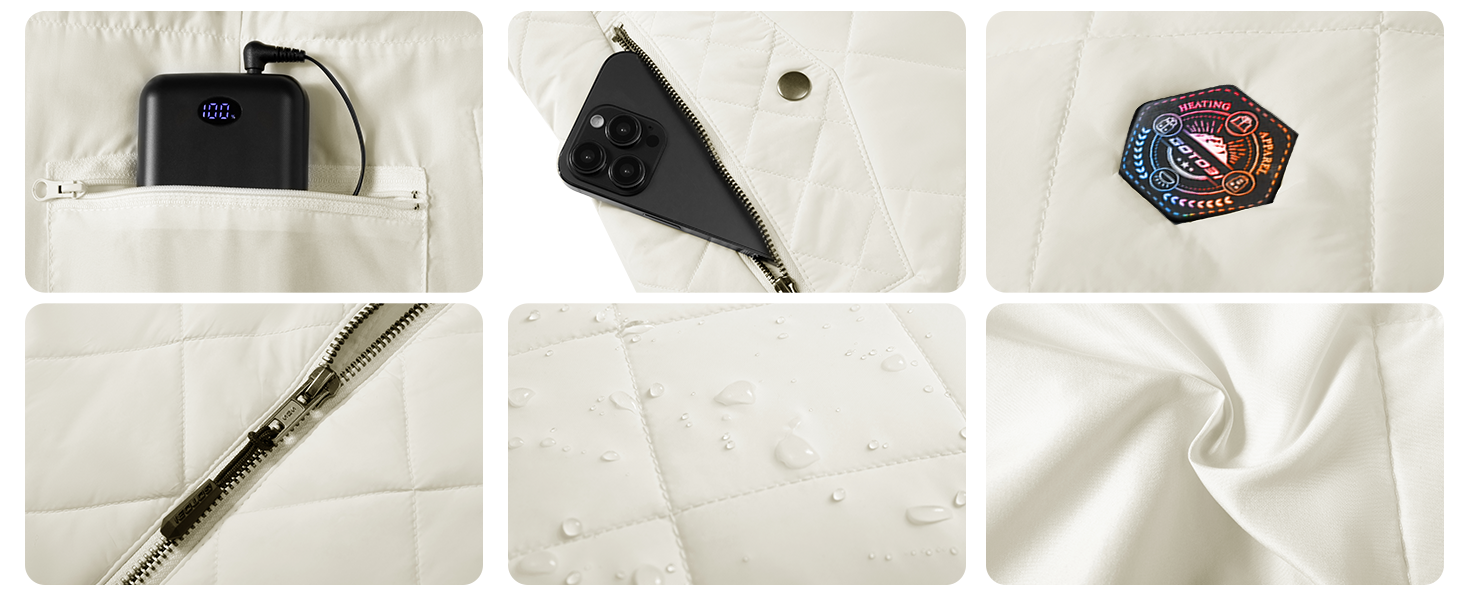 Жіночі грілки Heizwete з акумулятором 16000mAh 7,4V: 9 зон нагріву, 3 режими температури, для активного відпочинку та подорожей (білі)