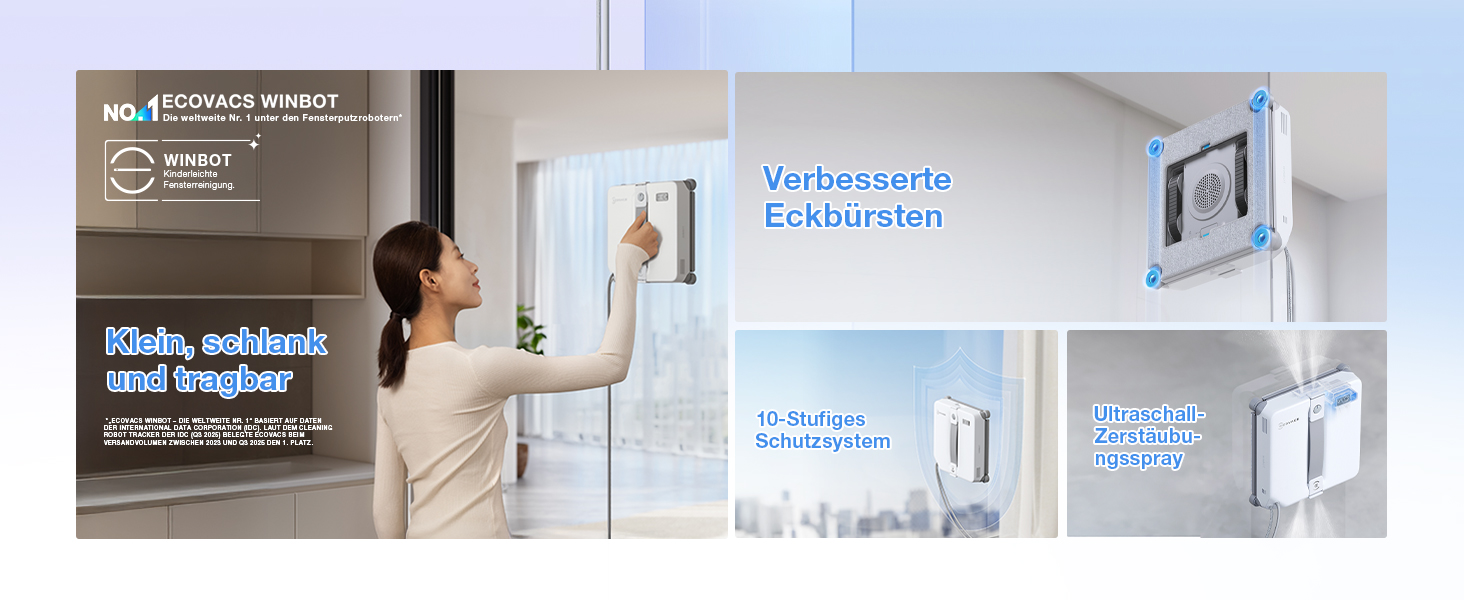 Робот-мийник вікон ECOVACS WINBOT Mini 2: компактний, з ультразвуковим розпиленням, 4 режими, сірий
