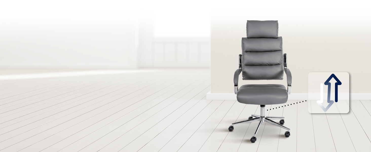 Офісне крісло CLP Campo з штучної шкіри: регульована висота та поворотний механізм, до 135 кг, з підлокітниками, сірий колір