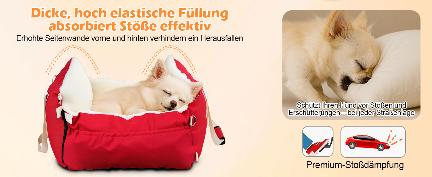 Автокрісло для собак 3-в-1 – переносна лежанка для маленьких собак, з м'яким матрацом, для переднього або заднього сидіння, внутрішнє та зовнішнє використання (червоний)