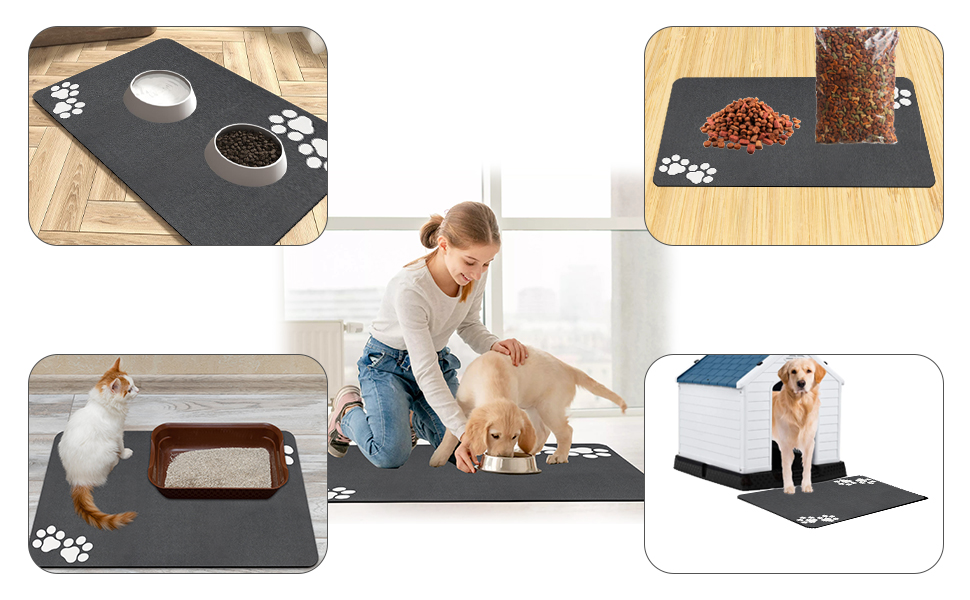 Нековзна килимок під миску для собак та котів Walant, легко миється, швидко сохне, сірий