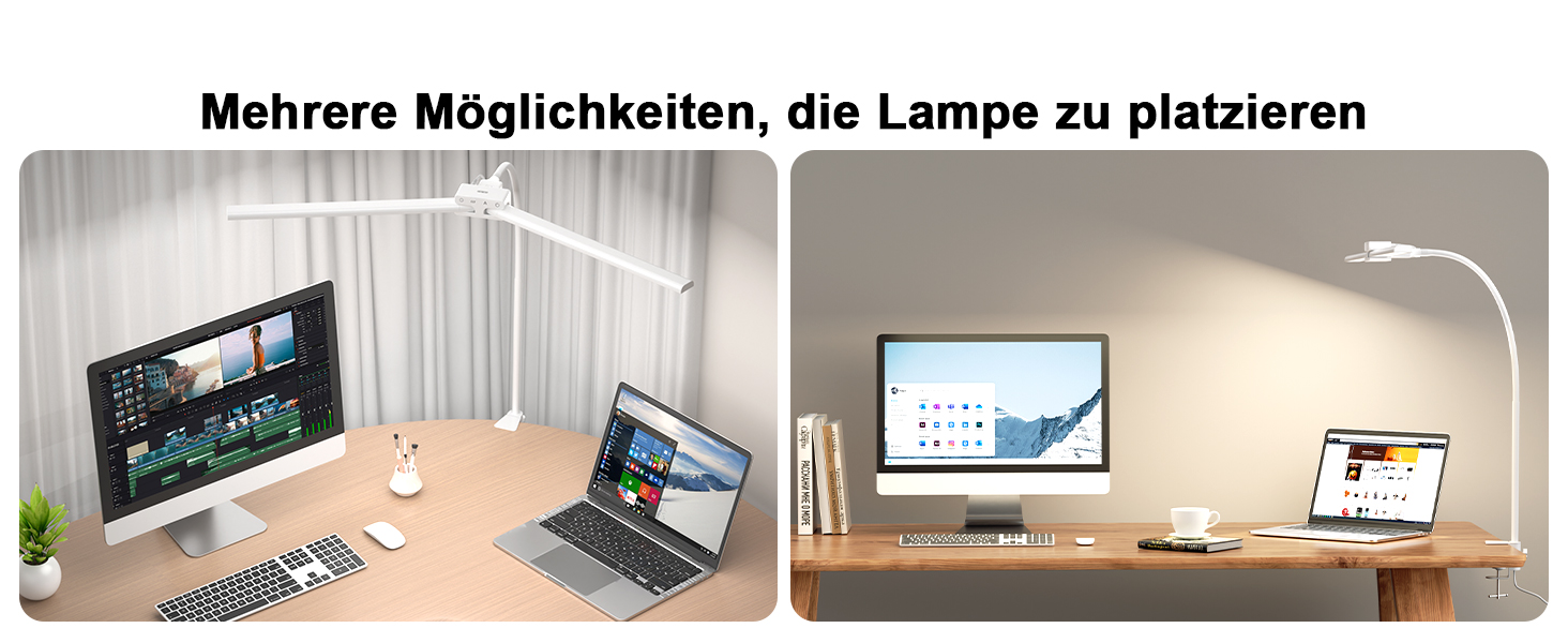 LED настільна лампа EppieBasic 24W з регулюванням яскравості, 80см, з кріпленням, захистом для очей, гнушим шийкою, для офісу, монітора, робочого місця, з таймером, чорна