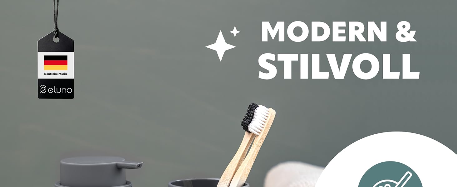 Набір аксесуарів для ванної кімнати Eluno Tesero, 3 шт. (дозатор мила, стакан, миска), чорний пластик