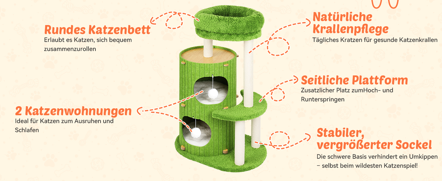 Котячий будиночок з подряпувачем Luxus: широка колона з берези, міцний, до 25 кг, сизаль, велике ліжко з подушкою з льону, легко збирається (зелений)