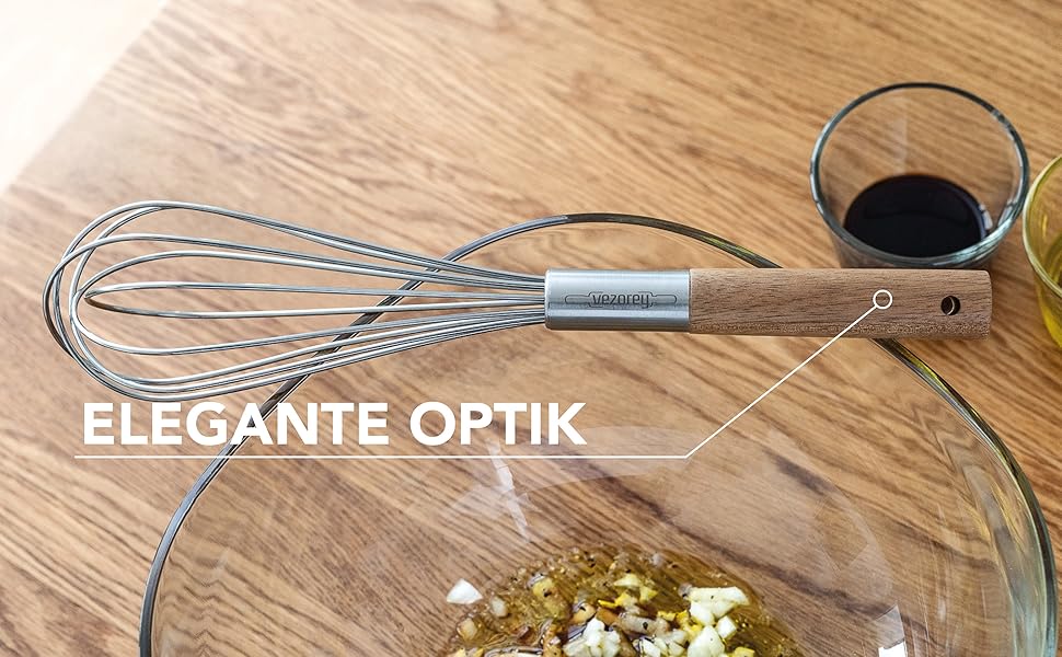 Преміум вінчик для збивання з дерев'яною ручкою з акації 28 см - високоякісний вінчик для збивання з нержавіючої сталі для кухні (стійкий до корозії) - дизайнерський вінчик та ручний вінчик з дерева