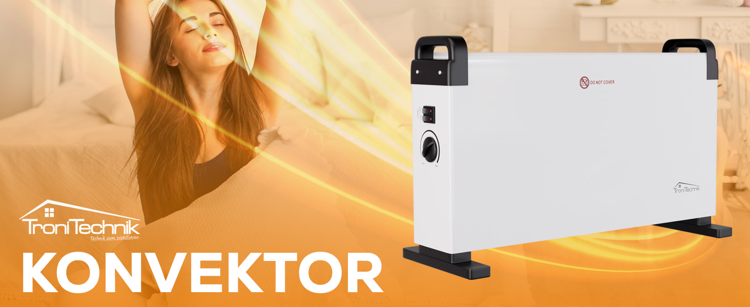Електричний конвекторний обігрівач Tronitechnik® KH-101 2kW з 3 режимами нагріву, таймером та термостатом, мобільний, енергозберігаючий