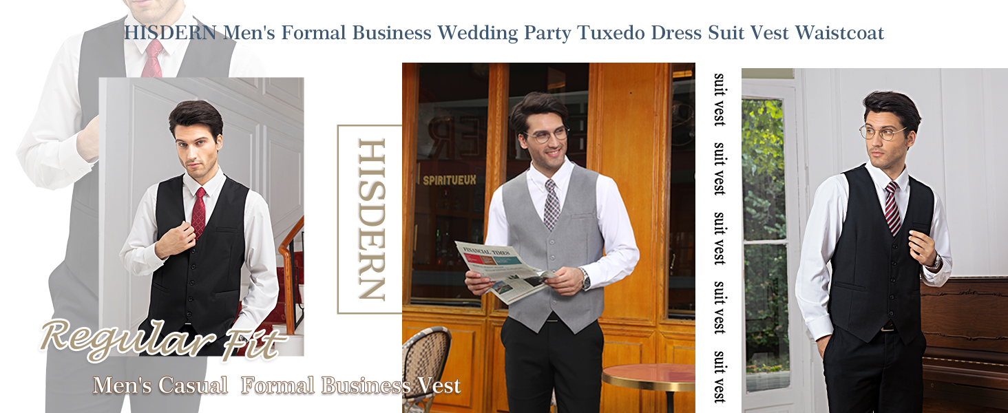 Чоловіча жилетка для весілля та свят HISDERN, бавовна, однотонна, чорна (M)