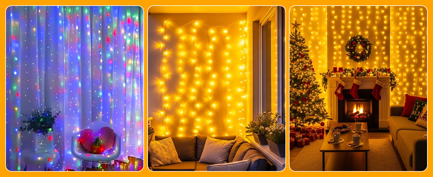 Ламповий фонтан 3x3м, 300 LED, USB, 8 режимів, пульт, IP65, для декору, свята, вечірки, тепле світло, мідний дріт