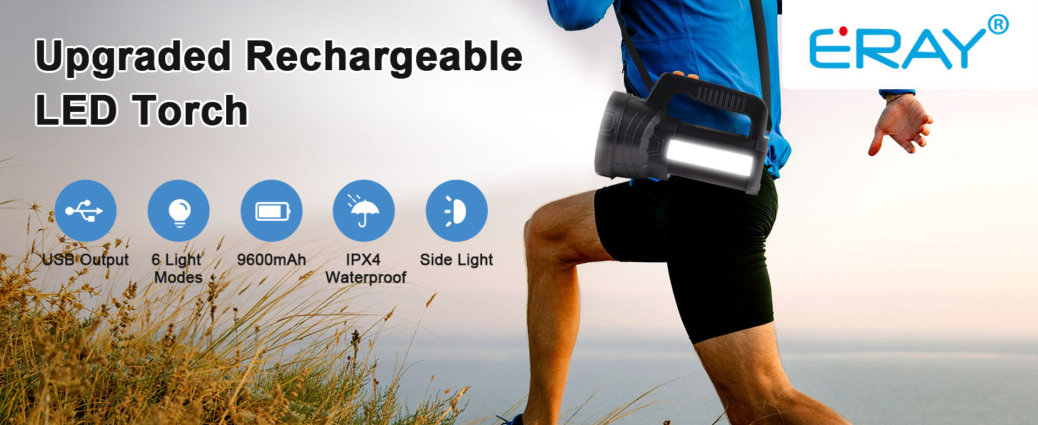 ERAY LED ліхтар-прожектор 11000 лм, акумулятор 9600 мАг, 6 режимів, водонепроникність IPX4, Power Bank, для кемпінгу, туризму, надзвичайних ситуацій, активного відпочинку