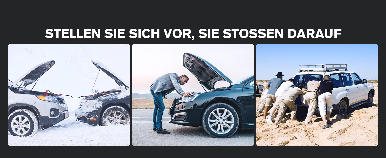 Портативний пусковий пристрій Povasee Starthilfe Powerbank: 5000A для 12V авто (до 10л бензину/8л дизеля), з LED, 2 USB, кабель для підключення