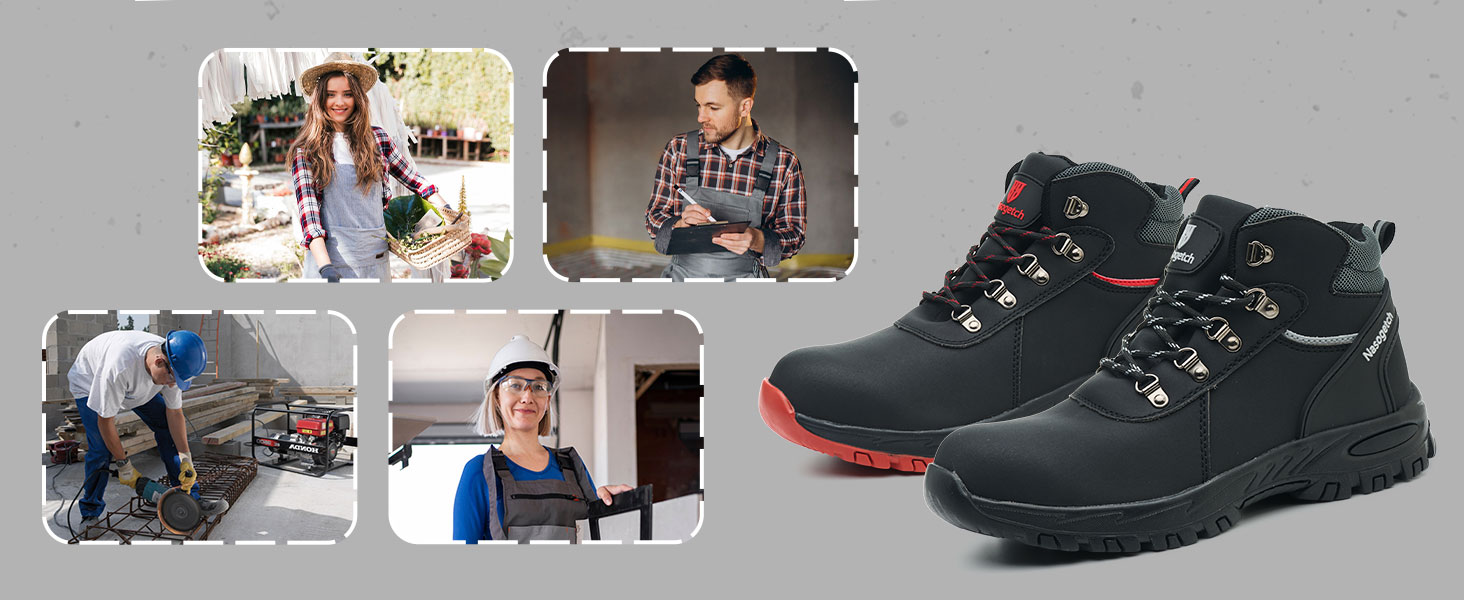 Черевики робочі зимові водонепроникні з металевим підсилювачем для жінок та чоловіків. Зимові робочі черевики, захисні черевики, антиковзаючі, чорно-червоні (39 EU)