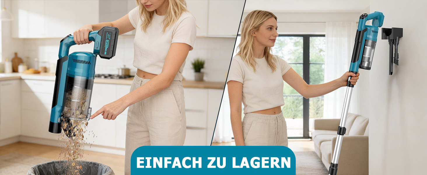 Бездротовий акумуляторний пилосос 700W з 2 акумуляторами 4.0 Ah, LED-дисплеєм, щіткою проти ковтунів, об'ємом 2L, синього кольору. Підходить для килимів, шерсті тварин та твердих підлог.