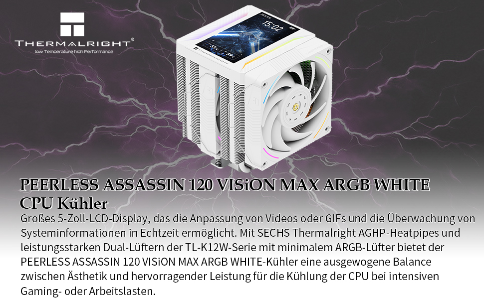 Кулер для процесора Thermalright Peerless Assassin 120 VISION MAX ARGB Black, з 2 вентиляторами TL-K12 PWM та 5