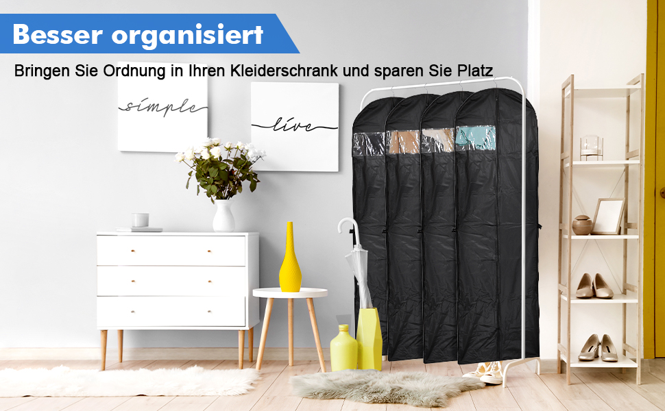 Чохли для одягу 180x60 см (4 шт) - Дихаючі мішки для зберігання одягу з ручками, для вечірніх та весільних суконь, захист від пилу, складні