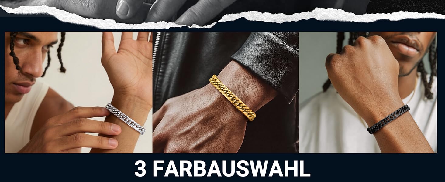 Чоловічий браслет PROSTEEL з нержавіючої сталі з 18K золотом, чорний, ланцюжок 'Panzerkette', важкий, для чоловіків та підлітків, 8 мм/12 мм/16,5 мм/17 мм, срібло, 19 см