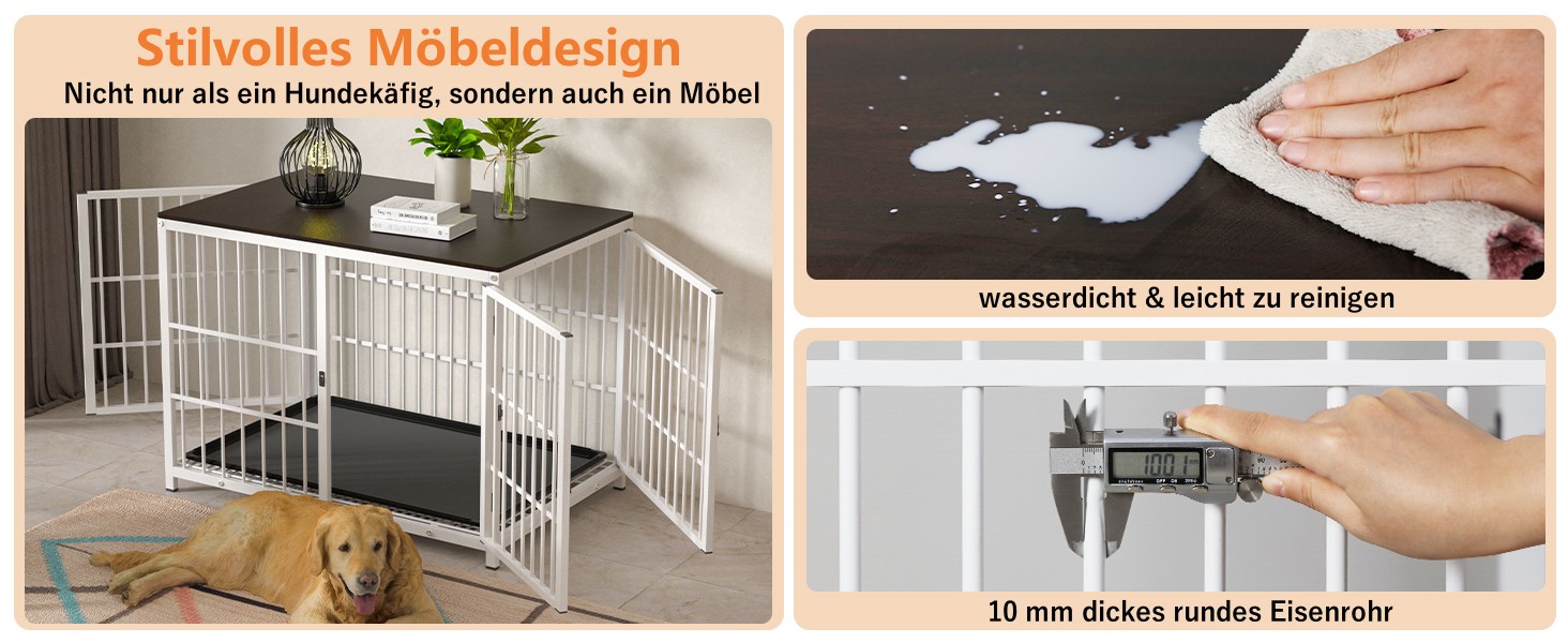 BingoPaw Клітка для собак Holz Indoor: Будинок для собак у стилі меблів з 3 дверима, знімний піддон, для малих собак та цуценят, 78x56x65 см, білий